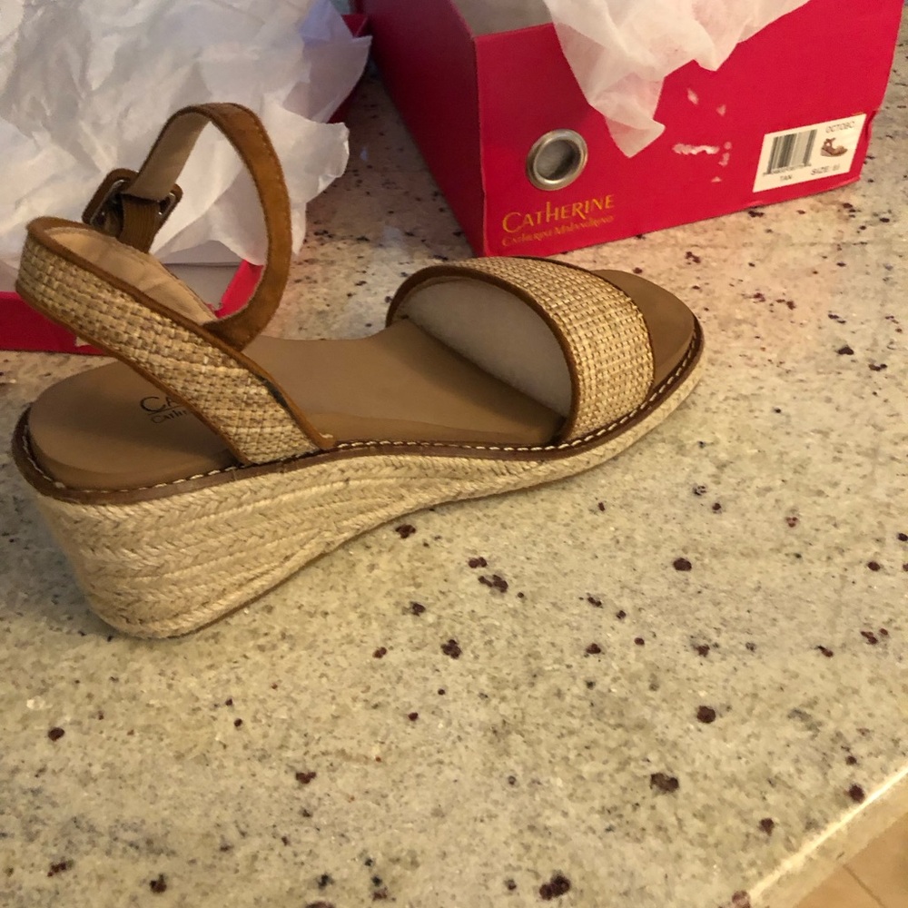 Catherine Malandrino Tan Wedge Espadrilles with Braided Strap.